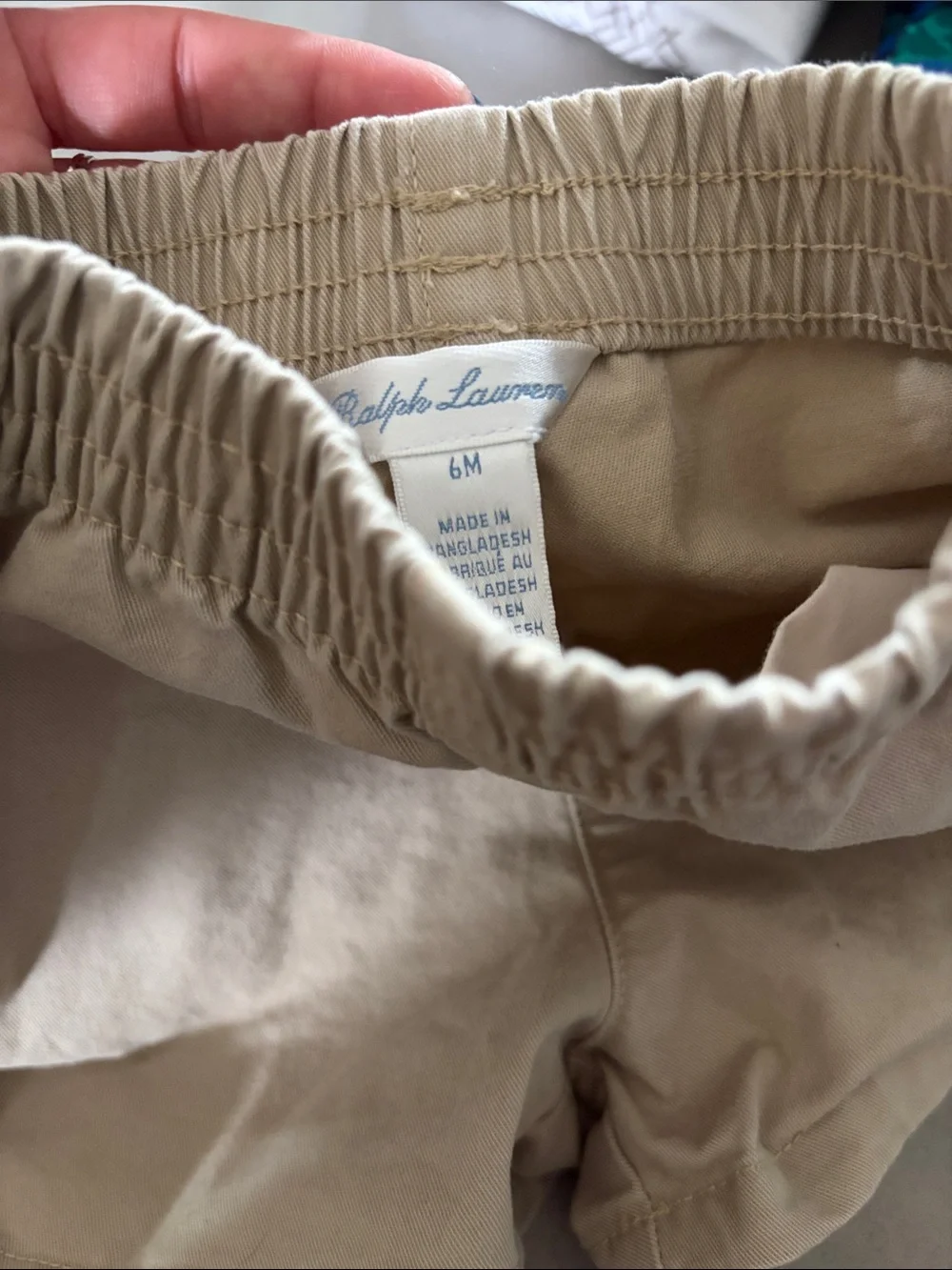 Ralph Lauren Cream Elastic Waist Polo Shorts with Navy Pony